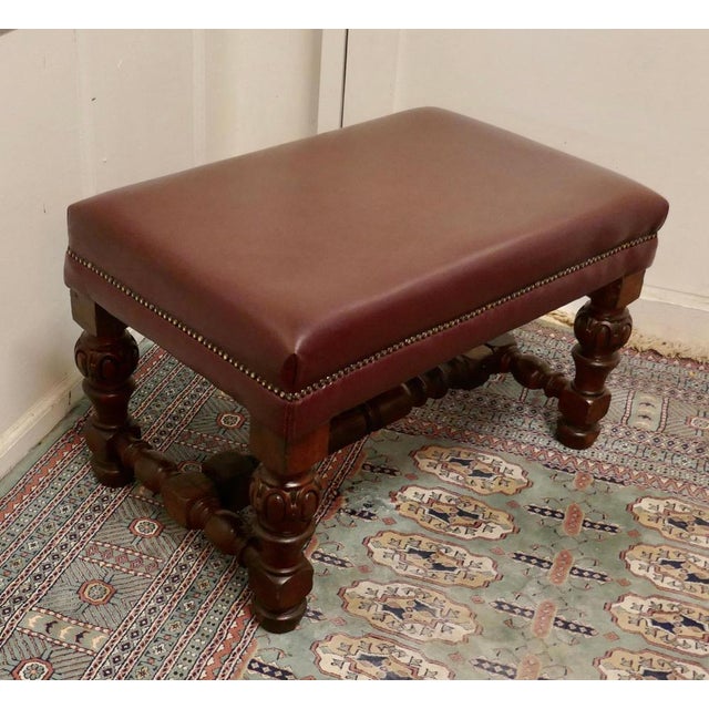 Large Victorian Oak and Leather Library Stool, 1870s For Sale - Image 3 of 7
