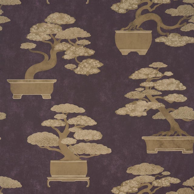 Sample - Schumacher Bonsai Tree Wallcovering In Aubergine For Sale