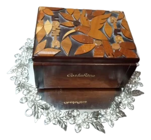 1970s Gorgeous Marquetry Souvenir Wooden Jewelry Box From Costa Rica