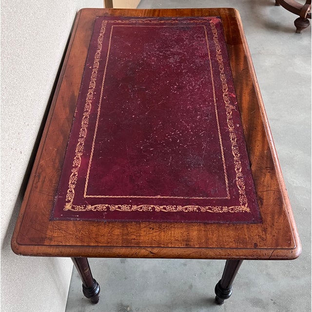 Spanish Country Pine Side Table With Two Sides Drawer and Leather Top For Sale - Image 9 of 12