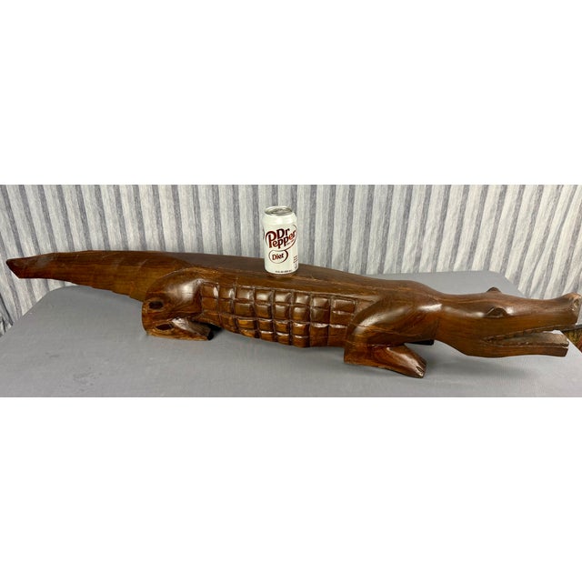 Wood Large Hand Carved Dark Wood Alligator or Crocodile For Sale - Image 7 of 8