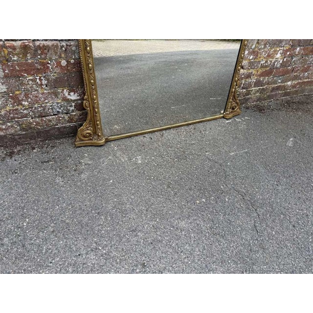 Large Antique 19th Century English Carved Wood & Gesso Gilt Overmantle Mirror For Sale - Image 5 of 8