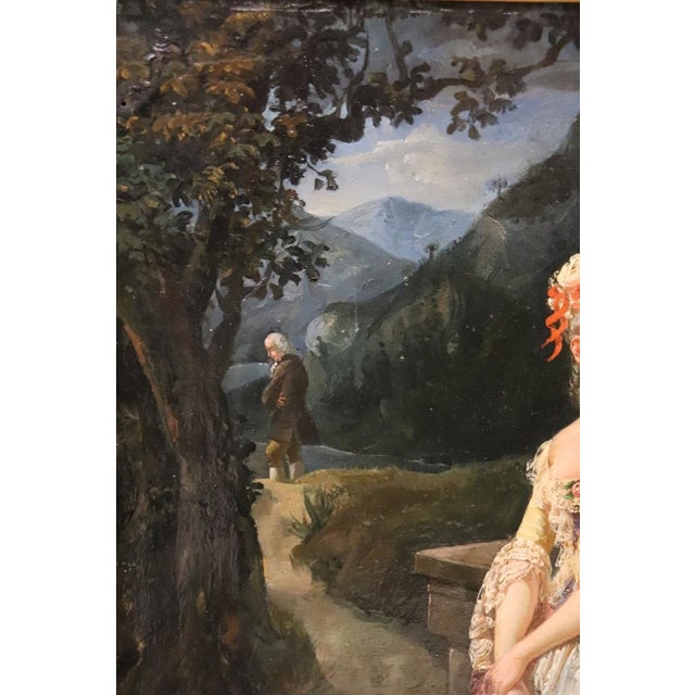 Romantic Scene, 1800s, Oil on Paper Mounted on Canvas, Framed For Sale - Image 11 of 14