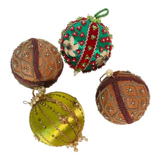 1970s 4 Large Beaded Christmas Ornaments Balls For Sale