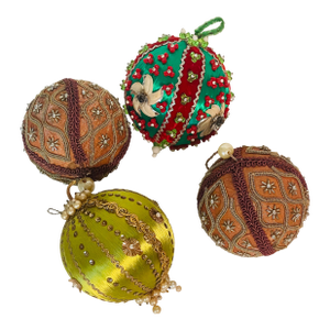 1970s 4 Large Beaded Christmas Ornaments Balls