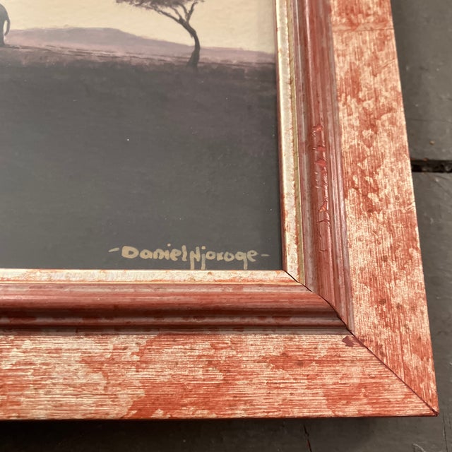 African 1980’s Original Daniel Njoroge African Desert Elephant Pride Scene Painting Kenya Signed Framed For Sale - Image 3 of 4