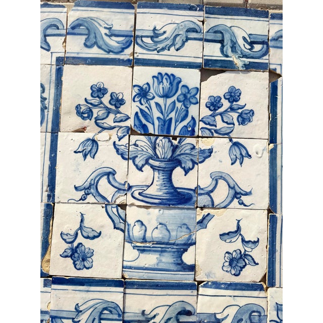 Antique 18th Century Portuguese Blue & White Floral Bouquet Tile Panel For Sale - Image 11 of 17