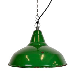 Industrial British Green Enamel Factory Pendant Lamp, 1960s For Sale