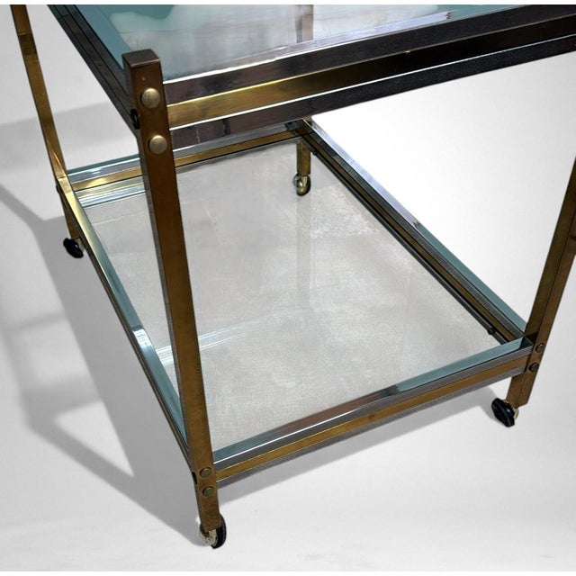 Mid 20th Century Romeo Rega Style Italian Brass and Steel Bar Cart For Sale - Image 9 of 16