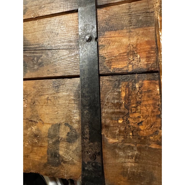 Rare Antique German Wood Wine Crate W Lid, 19th Century, Industrial Metal Straps For Sale - Image 9 of 18