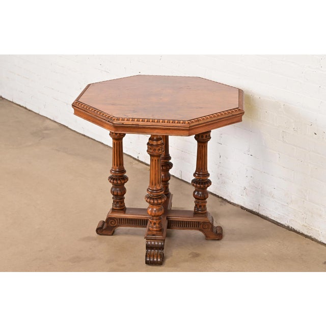 Victorian Herter Brothers Style Antique Eastlake Victorian Carved Burled Walnut Parlor Table, Circa 1880s For Sale - Image 3 of 11