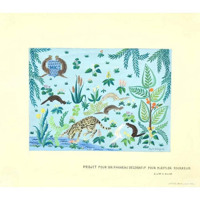 Project for a Decorative Panel is a beautiful mixed media, original drawings in blue-colored, coupe-papier, applied on...