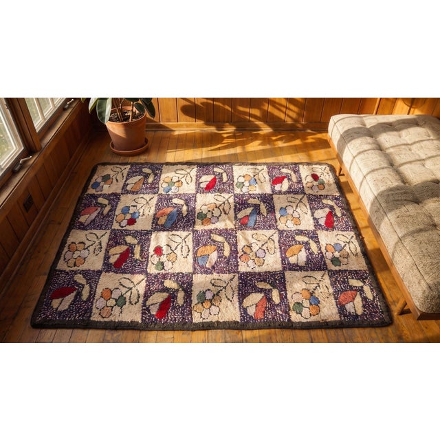 Purple 1930s Multicolor Floral Folk Art Antique American Hooked Rug 2'5" X 4'2" Handknotted Wool Carpet For Sale - Image 8 of 9