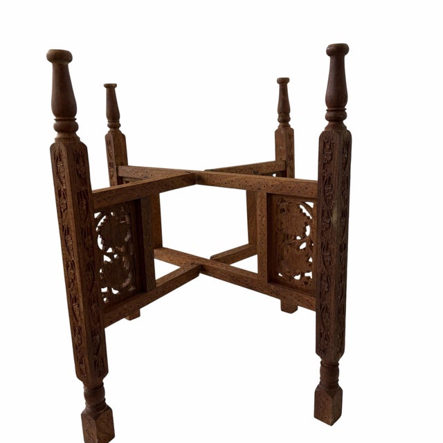 Turn the tray of your choice into a table. Vintage Anglo Indian tray table stand. Hand carved leaf panels held by square...