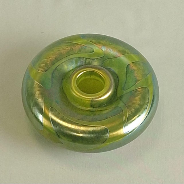 Antique Loetz Art Nouveau glass vase with artist signature Diam. 11,5 cm.Height 4 cm This piece has an attribution mark, I...