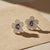 Modern Five Petal Flower Earrings Studs With Amethysts, Silver, Gold, Pair For Sale - Image 3 of 7