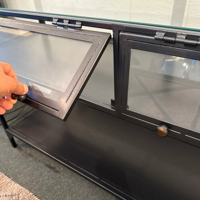 Metal Crate & Barrel Ventana Iron + Glass Console For Sale - Image 7 of 12