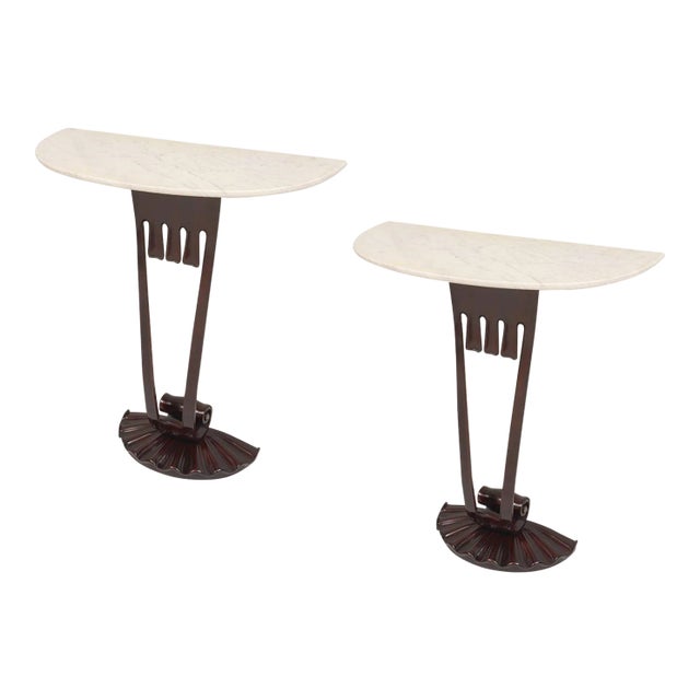 Mahogany Art Deco Style Consoles With Marble Tops - a Pair For Sale