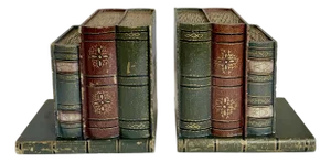 A Pair of Faux Figurative Stack of Books Wood Bookends