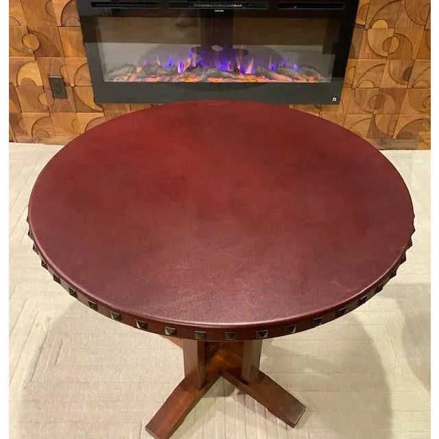 Mid-Century Modern Craftsman Cherry Base & Leather Top Game Table For Sale - Image 3 of 10