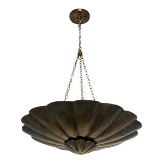 Brass Dual Shade Chandelier Pendant Light – Scalloped Bowl Hanging Fixture – Vintage Inspired Chain Light For Sale