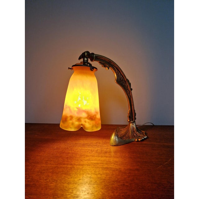 Metal Art Deco Gilt Bronze and Marble Glass Desk Lamp from Muller Frères, 1920s For Sale - Image 7 of 18