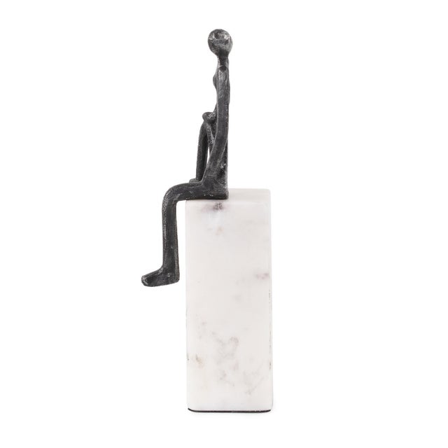 Metal Proud Moment Sculpture on White Marble Base For Sale - Image 7 of 10