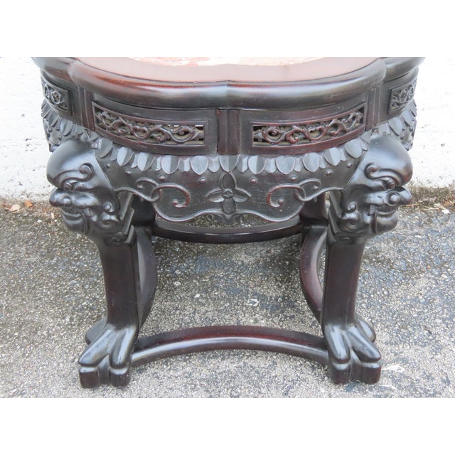 Early 1900s Oriental Heavy Carved Flower Statue Stand Side Table 6338 For Sale - Image 4 of 17