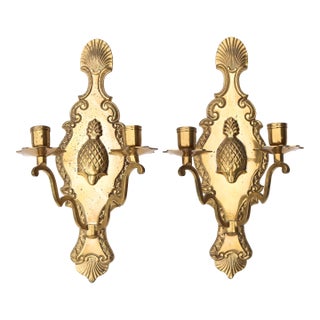 Large Vintage Brass Ornate Sconces Pineapple and Clam Shell Design - Set of 2 For Sale