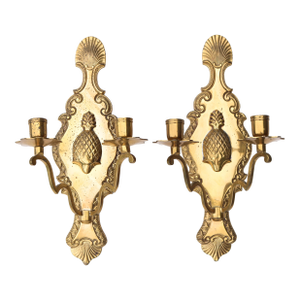 Large Vintage Brass Ornate Sconces Pineapple and Clam Shell Design - Set of 2