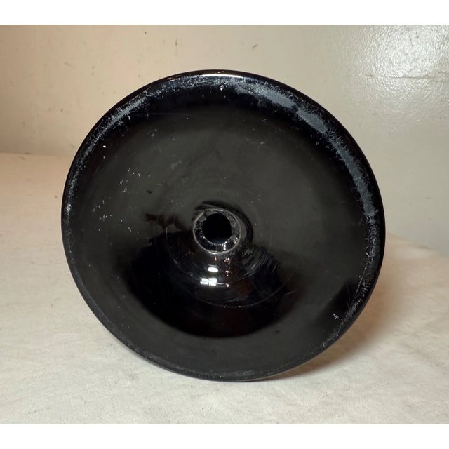 Antique Handmade Black Amethyst Glass Brass Mary Gregory Enameled Oil Table Lamp For Sale - Image 9 of 9