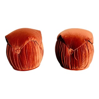 1960s Newly Reupholstered Mohair Tiered Pouf Footstools Vintage - Set of 2 For Sale