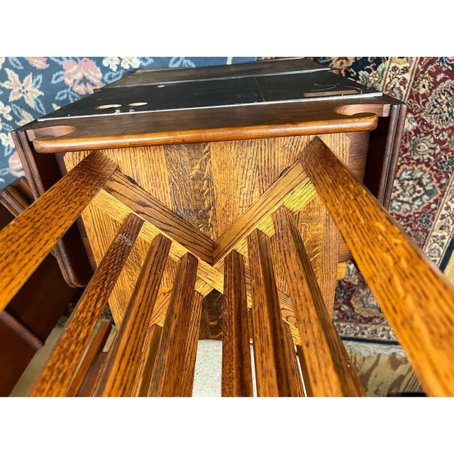 Vintage Arts & Crafts Mission Spindle Solid Oak Plant Stand Side Table For Sale - Image 4 of 7