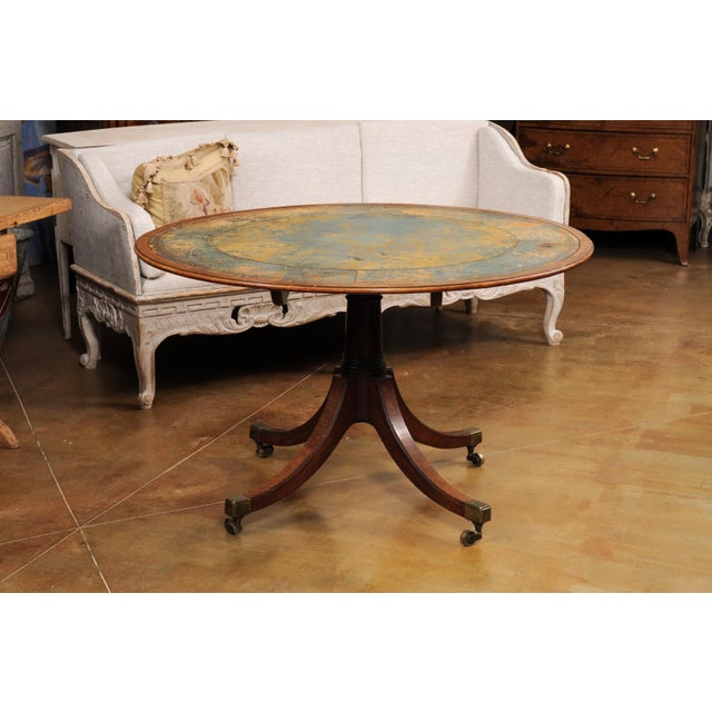 English Early 20th Century English Turn of the Century Mahogany Tilt Top Center Table with Leather Top For Sale - Image 3 of 12