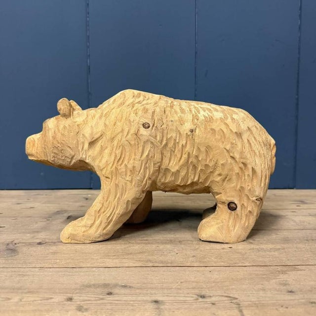 Vintage Wooden Carved Bear For Sale - Image 4 of 12