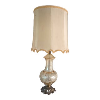 Vintage Hollywood Regency/Neo-Classical Iridescent Glass and Brass Table Lamp For Sale