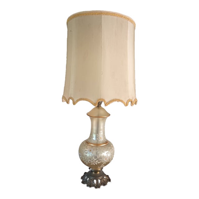 Vintage Hollywood Regency/Neo-Classical Iridescent Glass and Brass Table Lamp For Sale