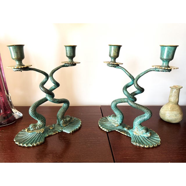 Italian Sculptural Bronze Fish Candlesticks, 1950s, Set of 2 For Sale - Image 12 of 14