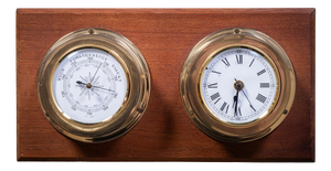 Ships Clock with Barometer in Teak and Brass, 1960s