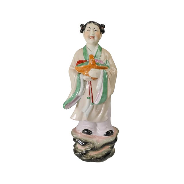 Chinese Laughing Lady Holding Basket Statue Figurine For Sale - Image 11 of 11