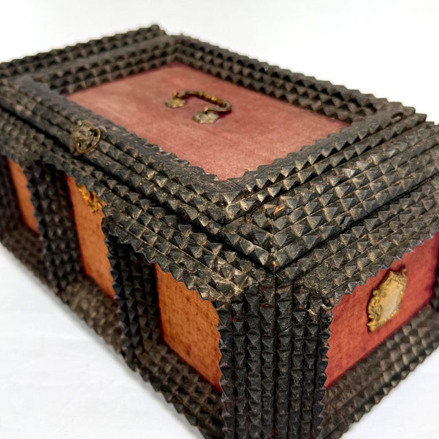 Antique Tramp Art Box "Happy Easter" With Velvet and Brass Details For Sale - Image 12 of 12