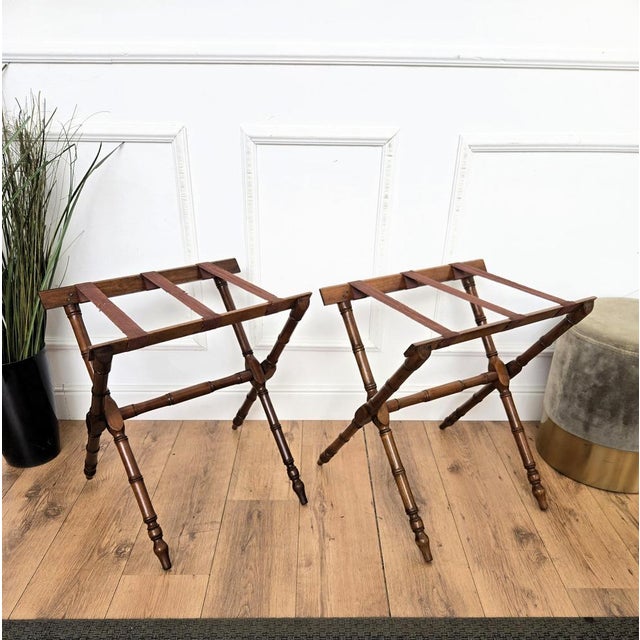 Wood Vintage Italian Foldable Luggage Racks Stands, 1970s, Set of 2 For Sale - Image 7 of 9