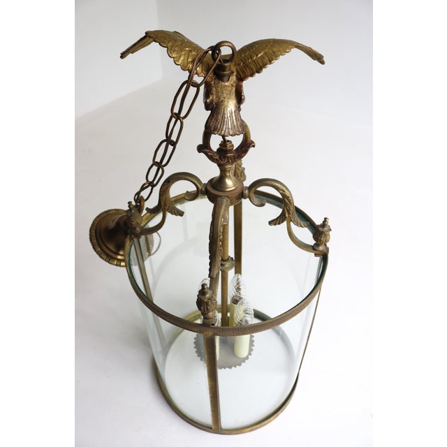 Metal Mid-Century Modern Eagle Lantern Pendant in Brass and Glass, 1960s For Sale - Image 7 of 12