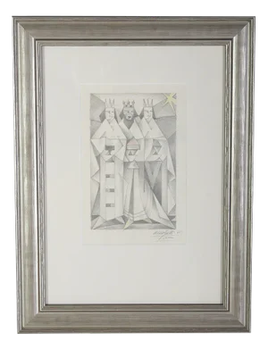 Aldo Galli, Three Kings, 1965, Pencil on Paper, Framed