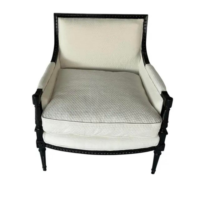 French Louis XVI Marquis Bergère À La Reine Salon Armchairs, a Pair For Sale - Image 12 of 13