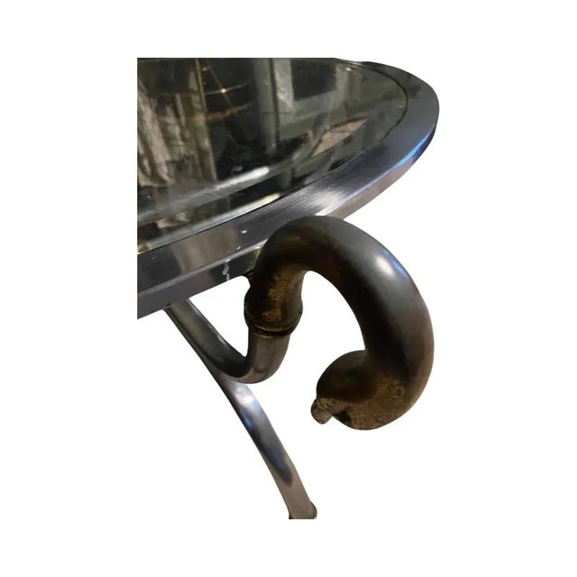 1960s Vintage Maison Jansen Style Steel & Brass Swan Head Coffee Table Circa 1960’s For Sale - Image 9 of 10