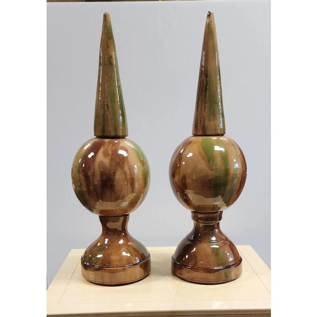 Late 20th Century Sancai Glazed Terracotta Obelisks- a Pair For Sale - Image 4 of 12