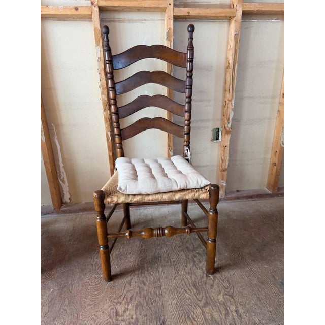 Vintage Early American French Rustic Style High Ladder Back Rush Seat Side Chairs For Sale In Washington DC - Image 6 of 17