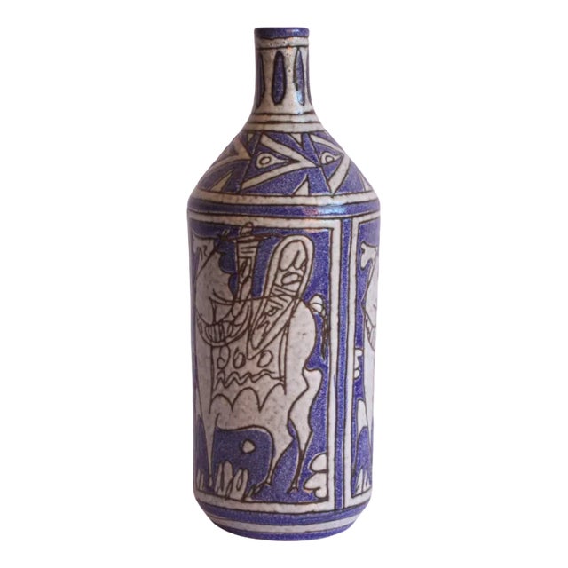 Abstract Horse Riders Ceramic Bottle from Fratelli Fianciullacci, Italy, 1950s For Sale