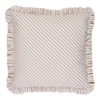 Schumacher Brigitte Stripe Pillow 18" in Taupe For Sale